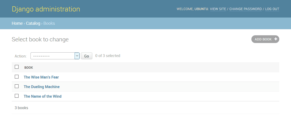 An example of the Django Admin list view.