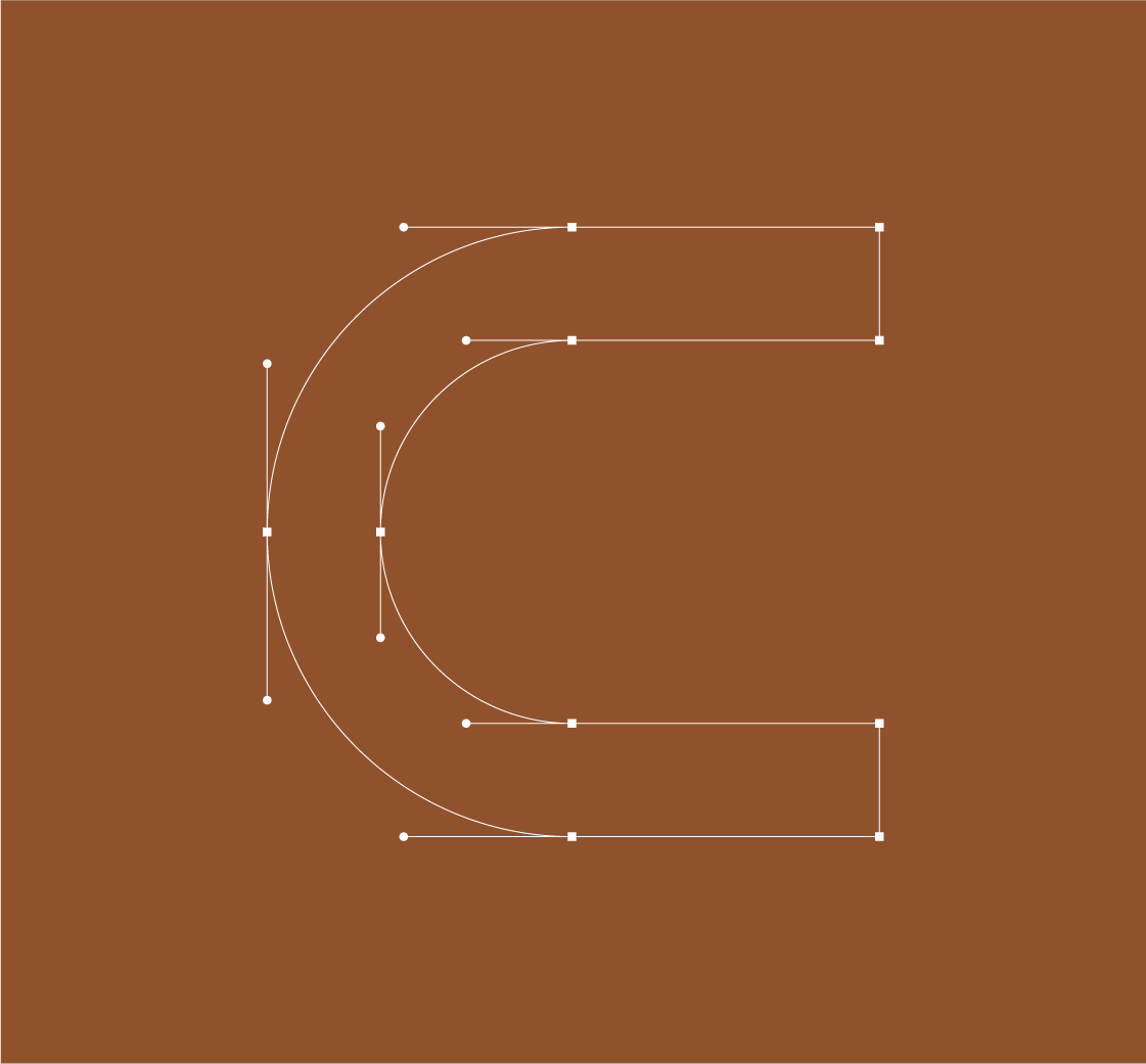 Geometric construction detail of the CODE letterform showing the curved structure of the logo.