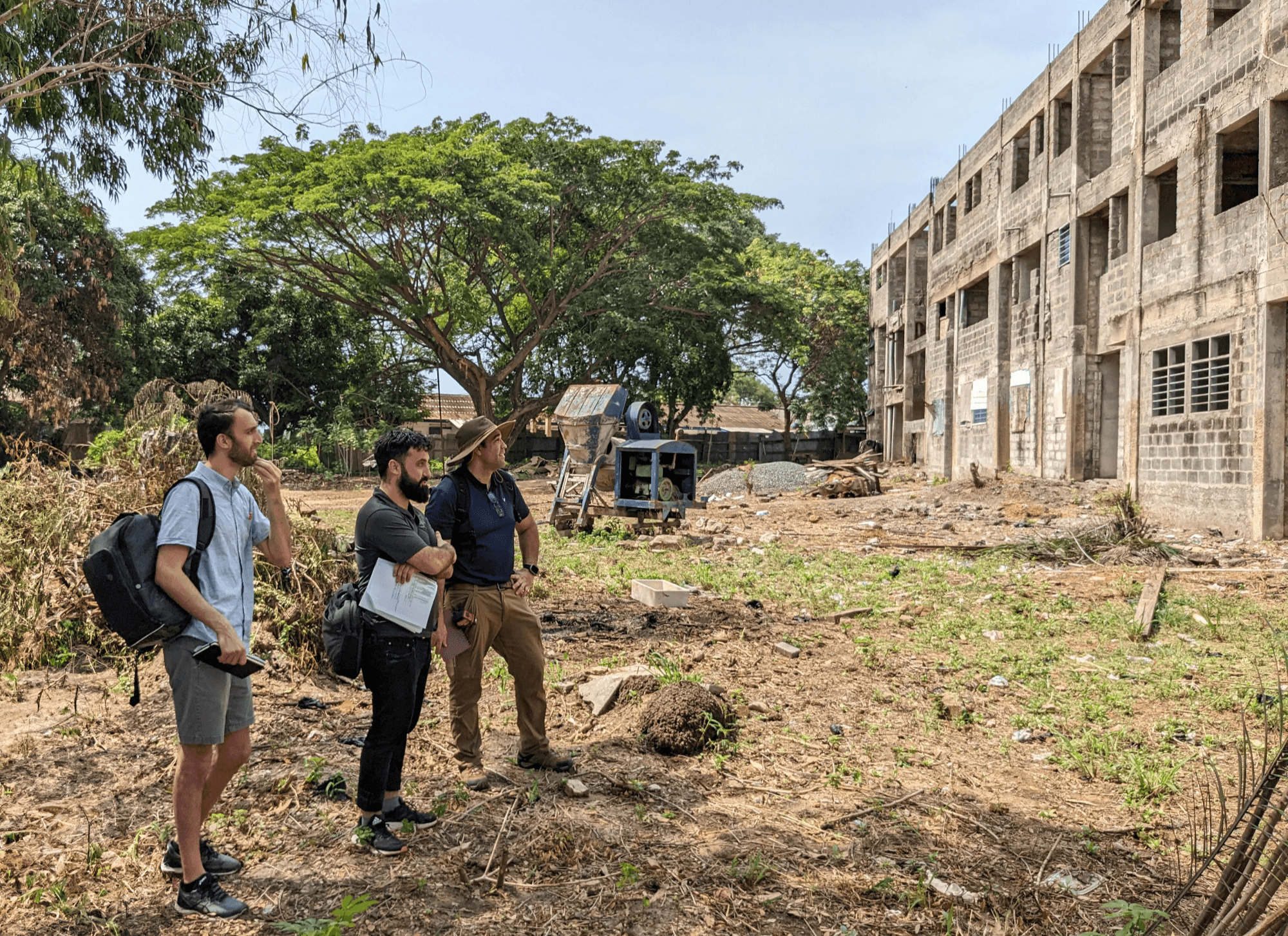 Fatlum assessing a construction site in Ghana.