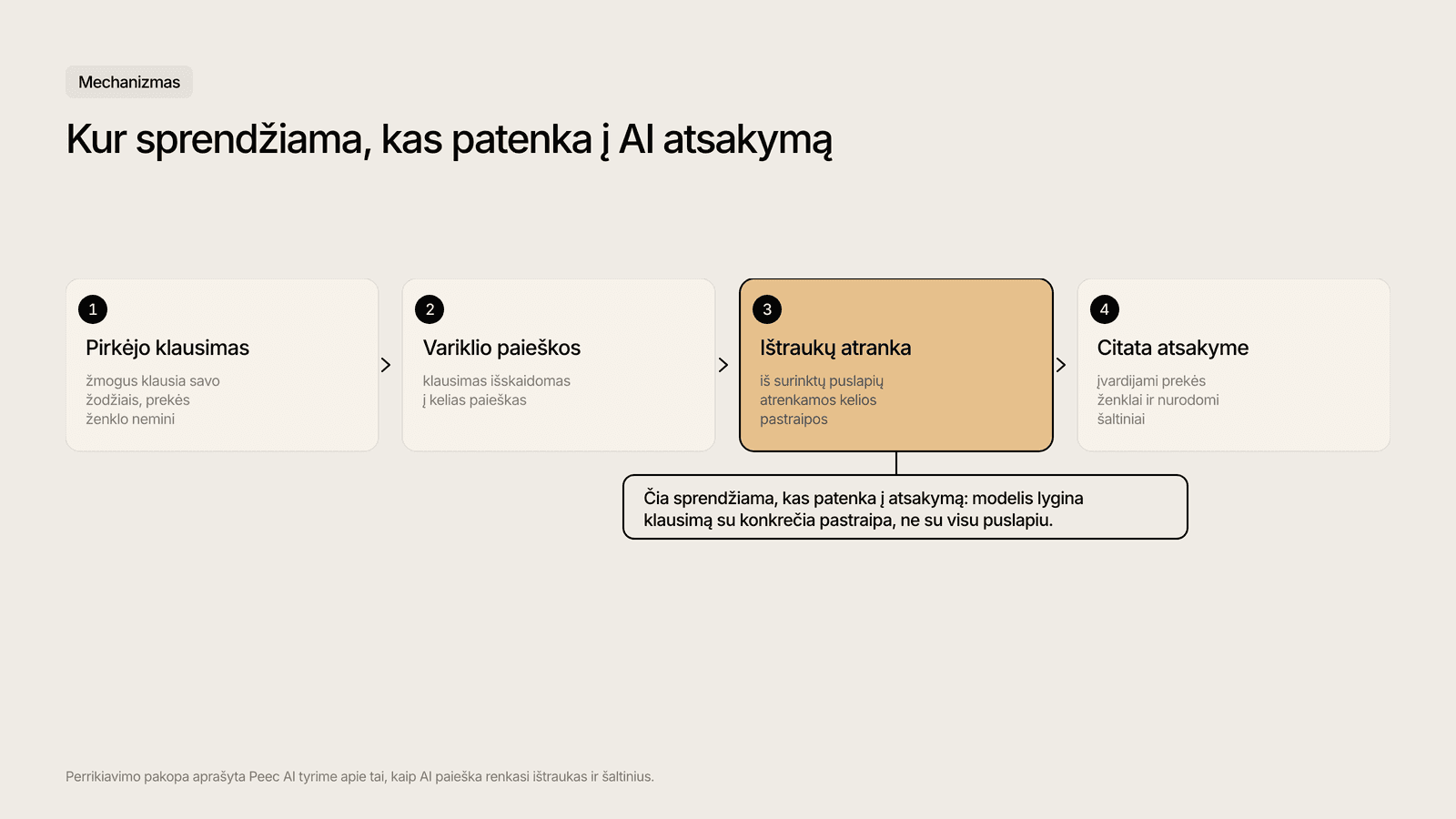 Kaip AI variklis pasirenka, kurią ištrauką cituoti atsakyme.