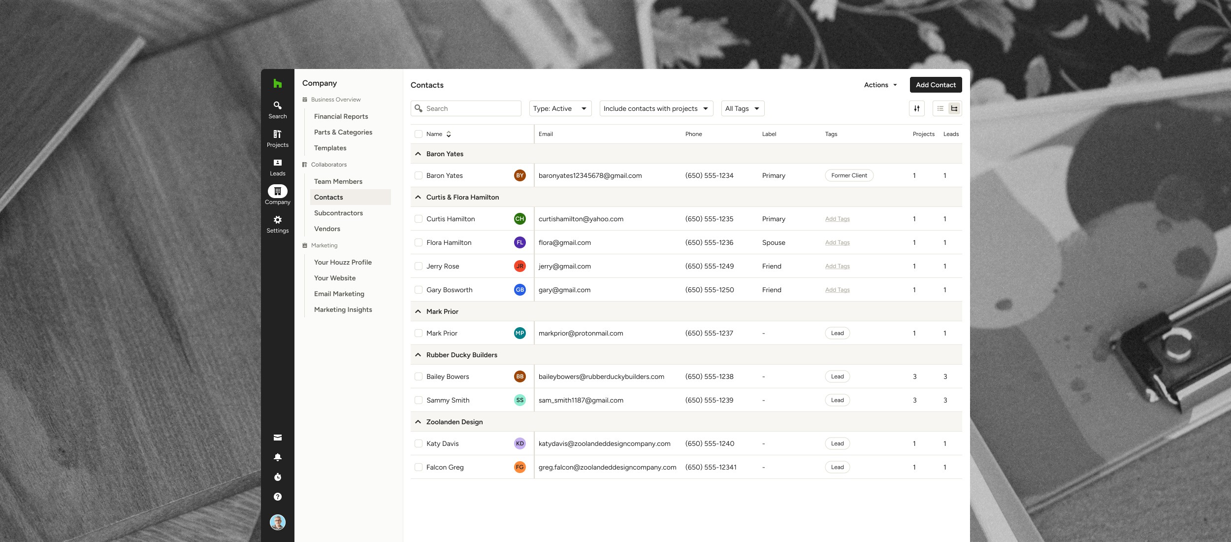 contact list organized by account