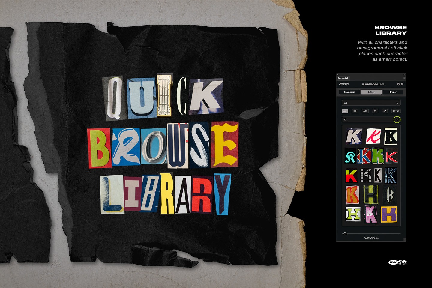 RansomLab quick browse library displaying a wide variety of colorful cut out letter PNG variations