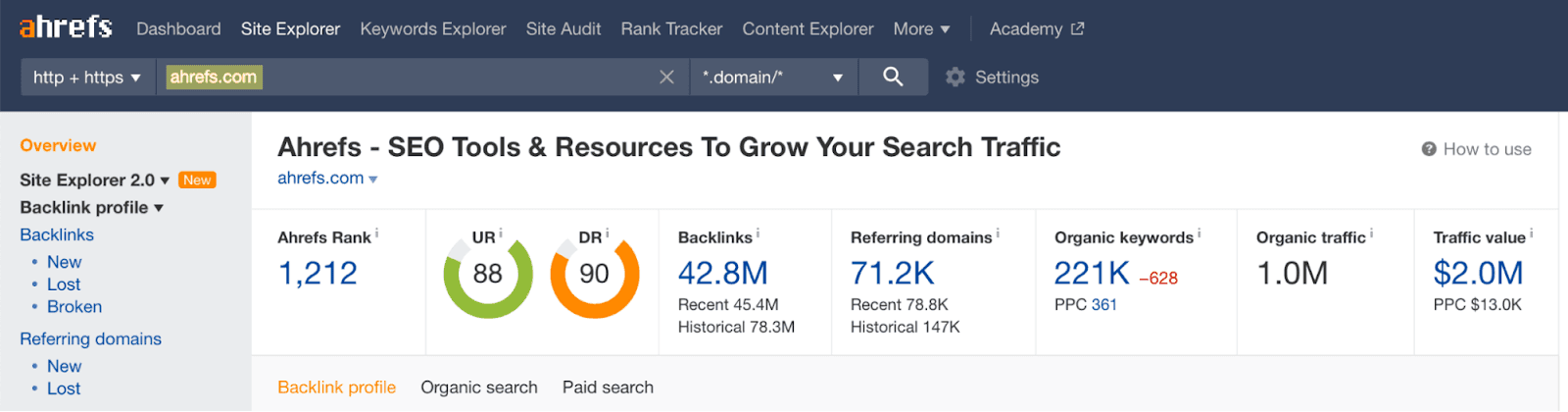 Search Ahrefs.com in Site Explorer