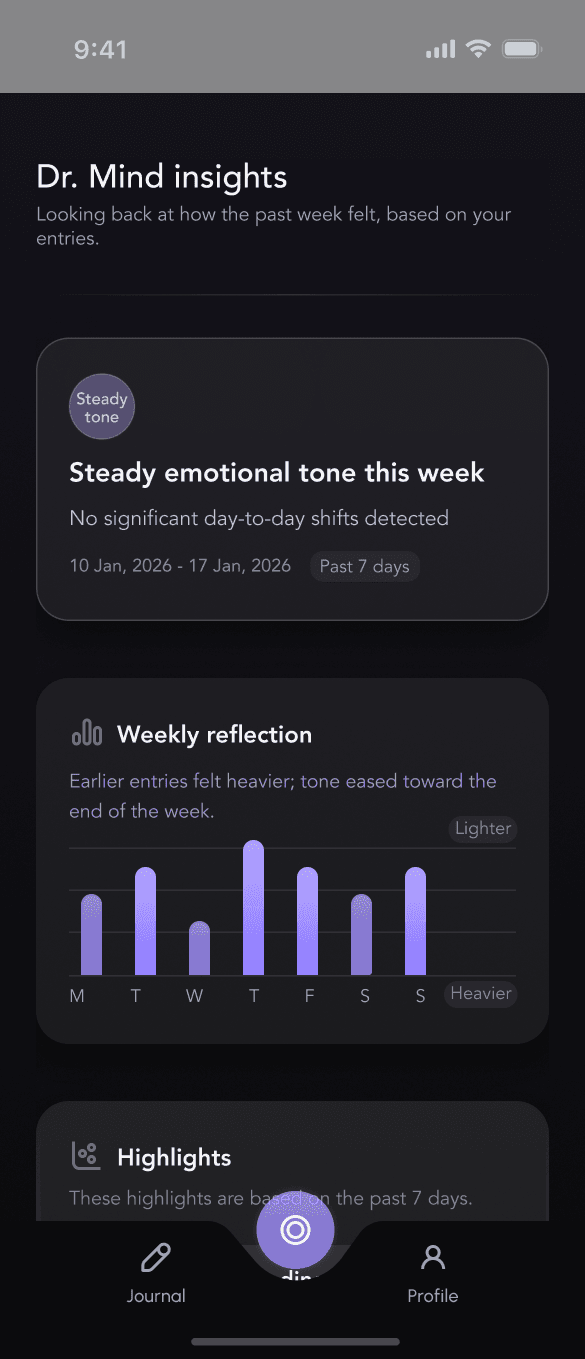 dr mind journal dashboard