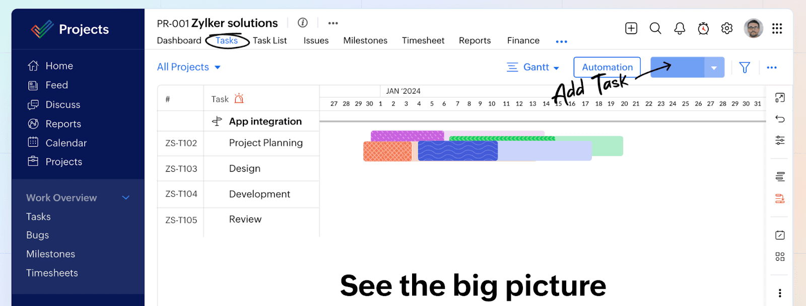 Interface of Zoho Projects