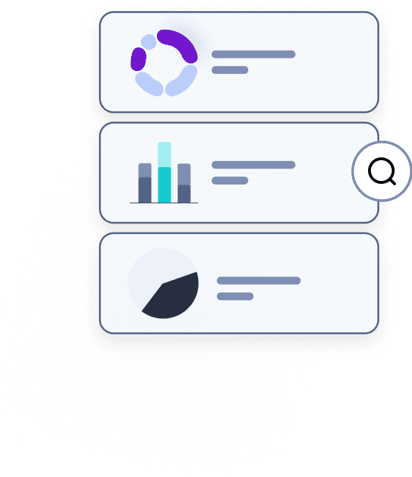 Three illustrated cards displaying different types of graphs: a pie chart, a donut chart, and a bar graph, with descriptive text below each graph.