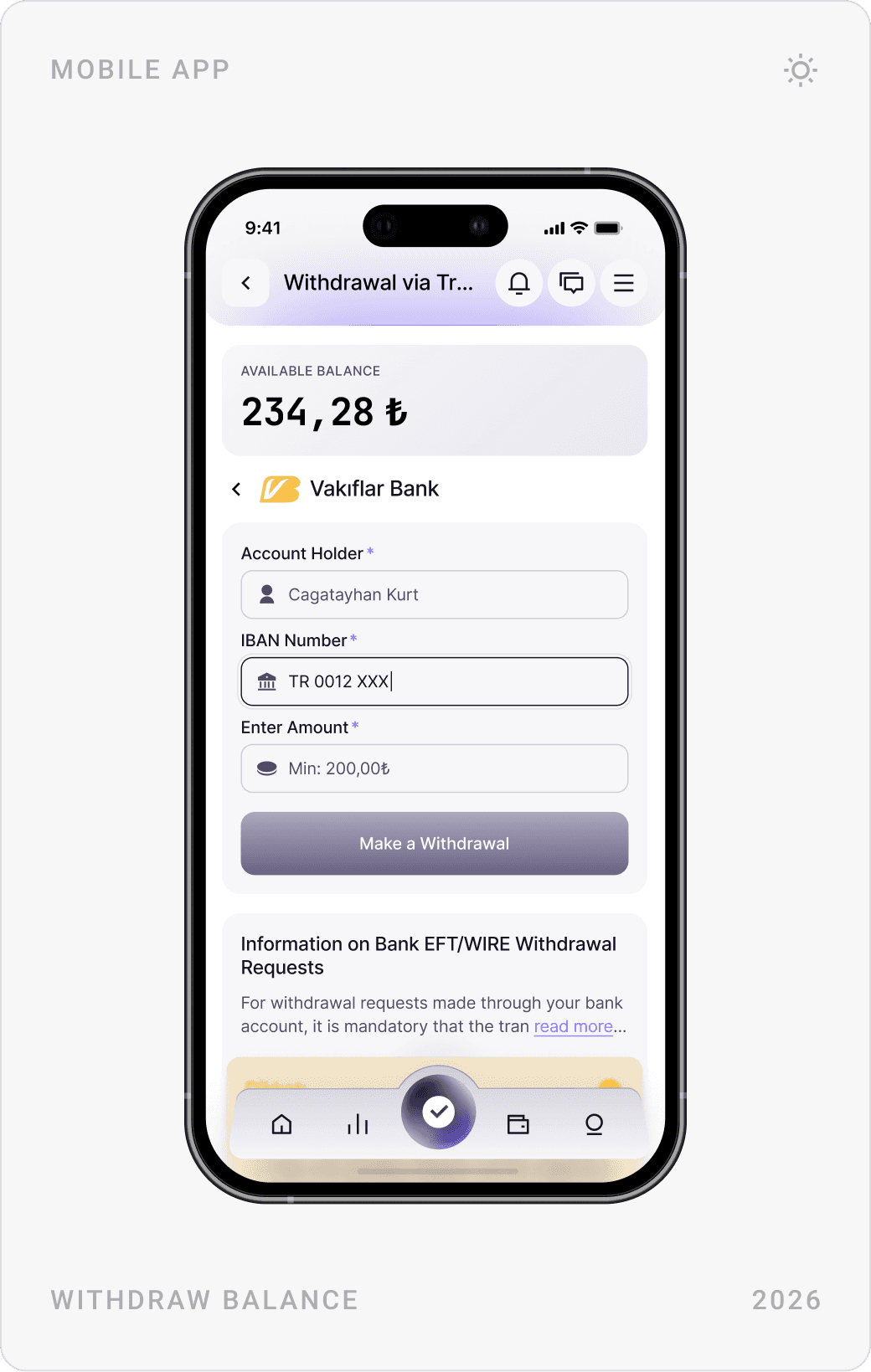 Modern Fintech Withdraw Balance Mobile Interface Design