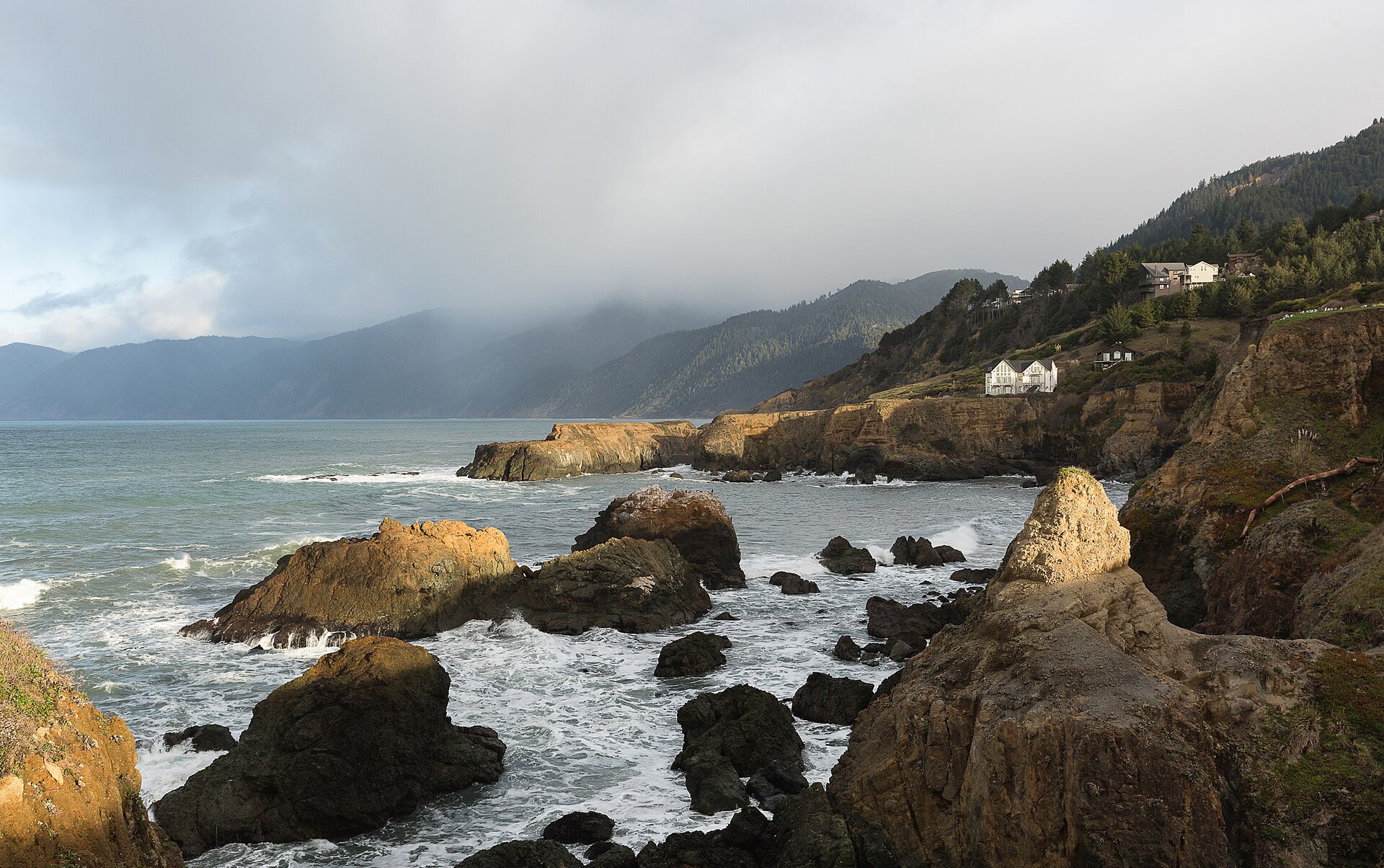 Waves and rocky coastline viewed from Shelter Cove.