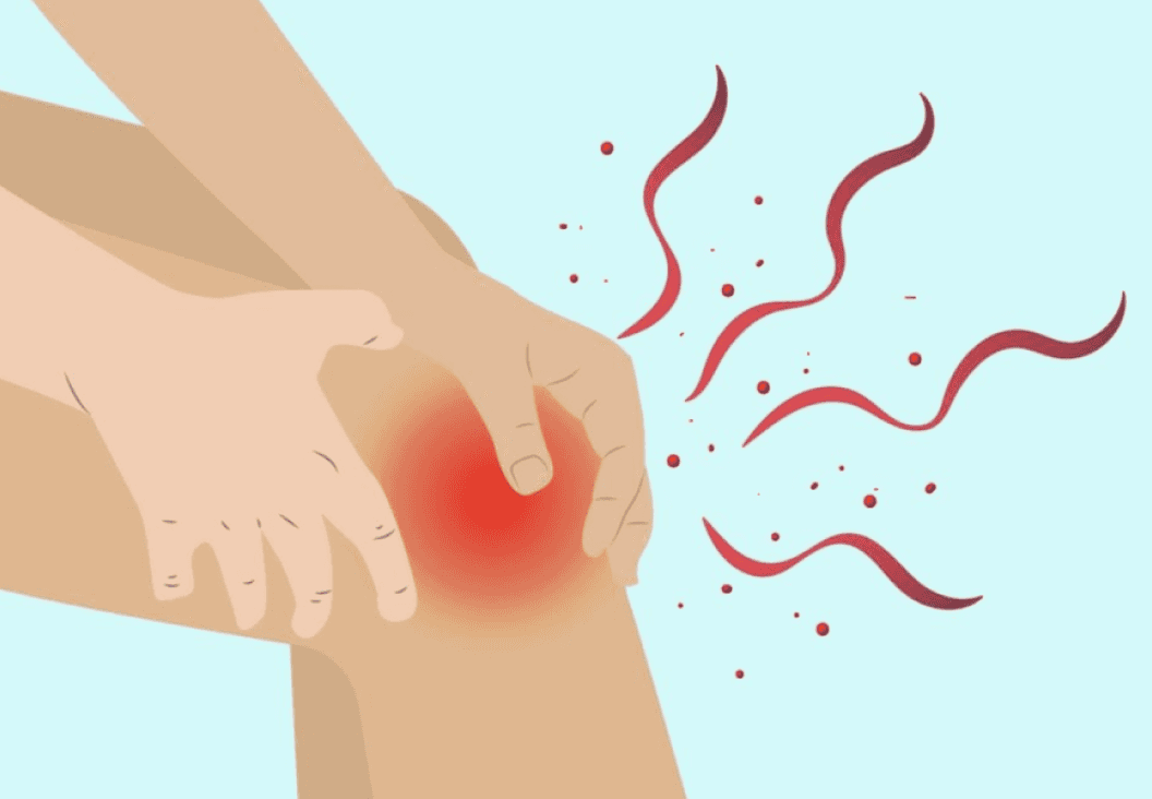 knee joint pain illustration representing osteoarthritis and inflammation