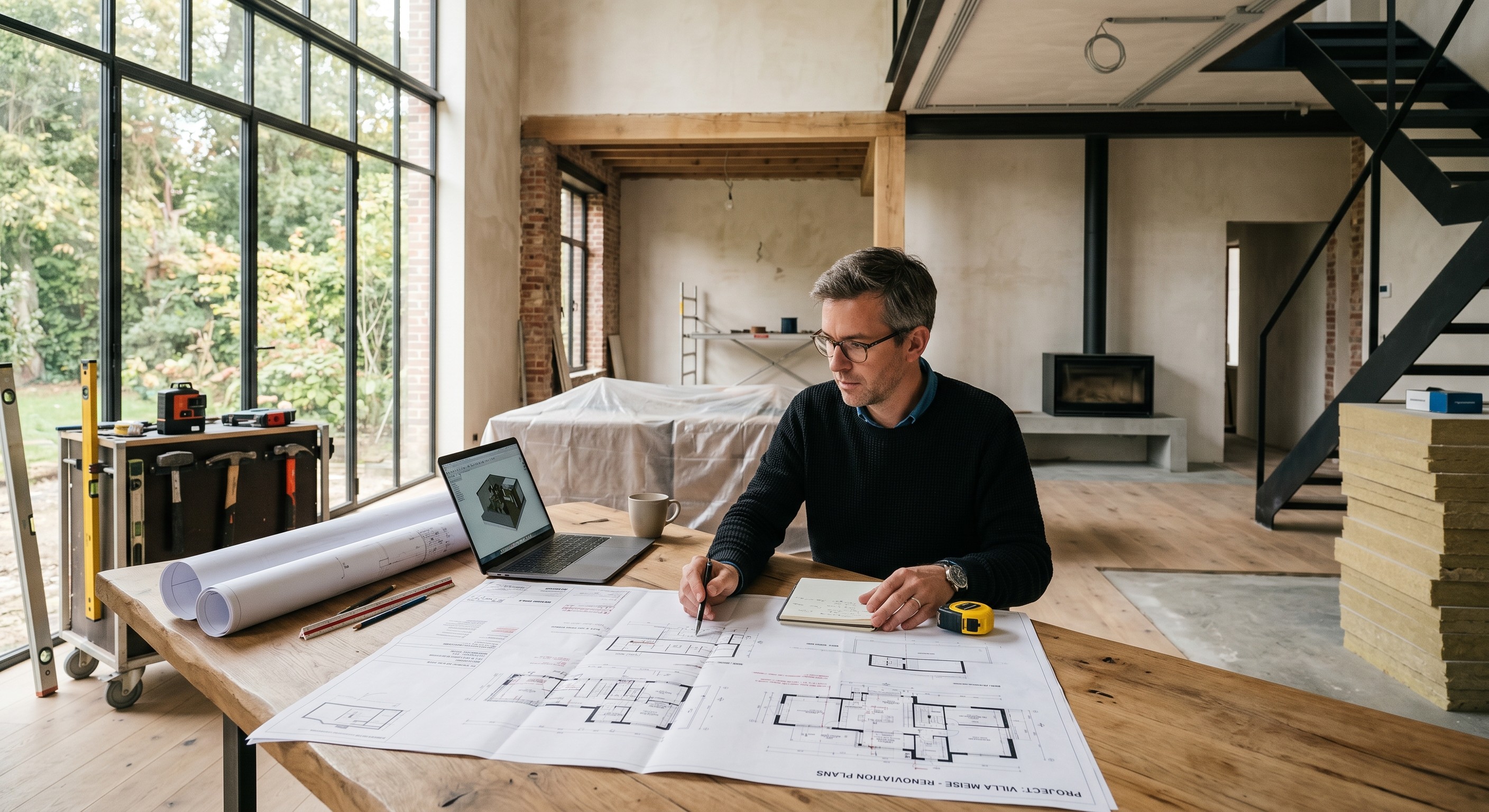 Architecte analysant un projet de renovation