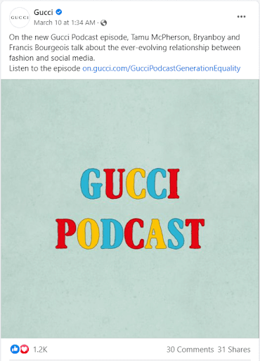 social media branding example from Gucci