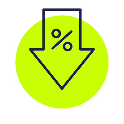 Icon showing an arrow pointing downwards with a percentage symbol