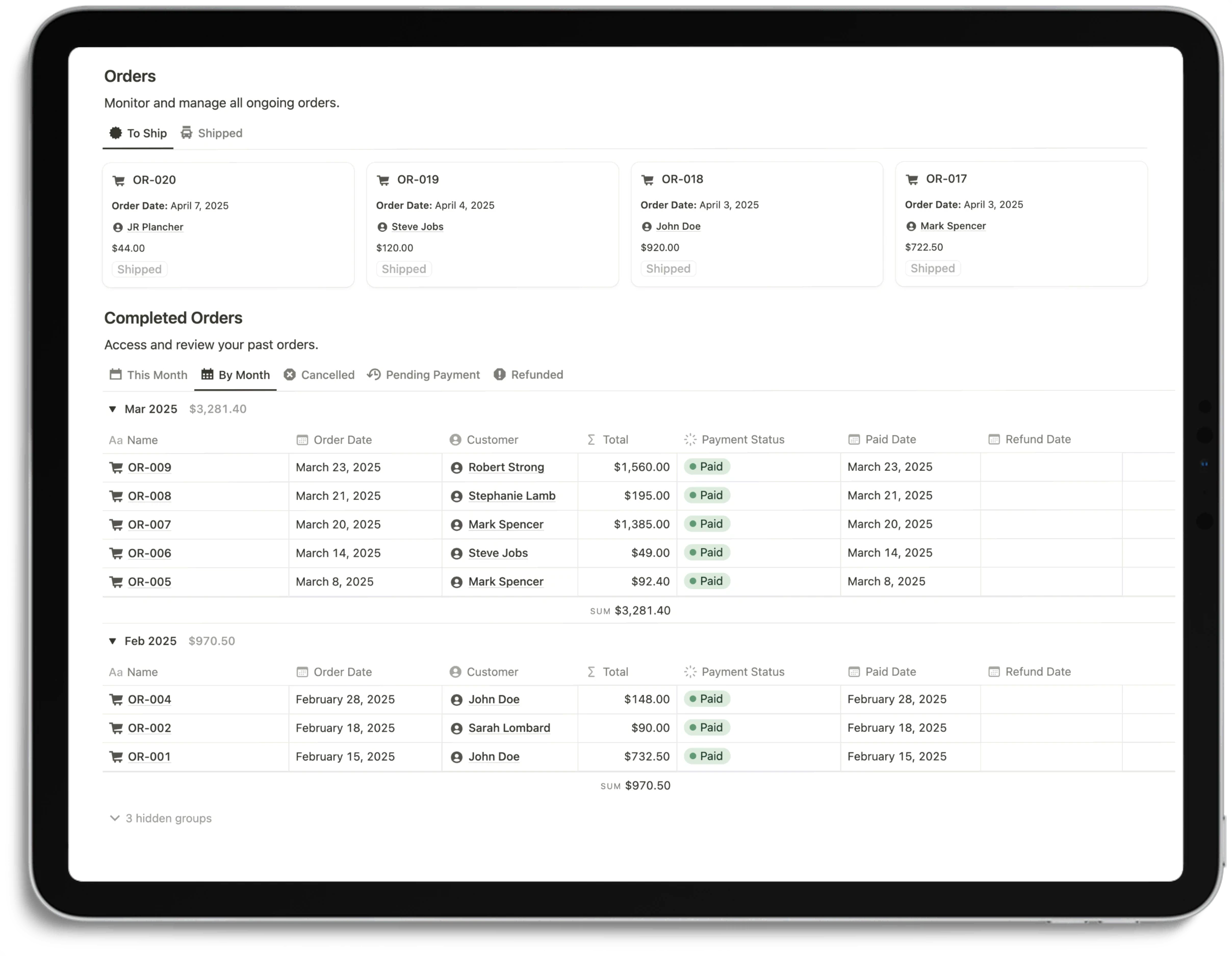 Notion E-Commerce Hub - Feature Order