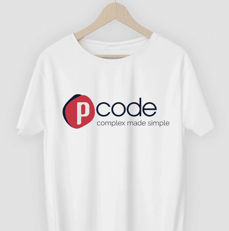 White t-shirt on hanger with p-code logo.