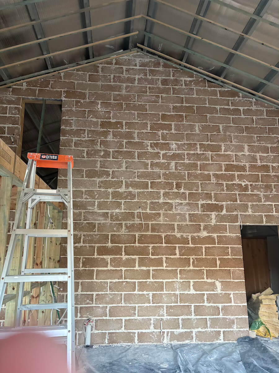 Shed house in NSW - showing how the RespiraBlock Hempcrete Blocks can be used as an interior cladding for a healthy Shed House Australia
