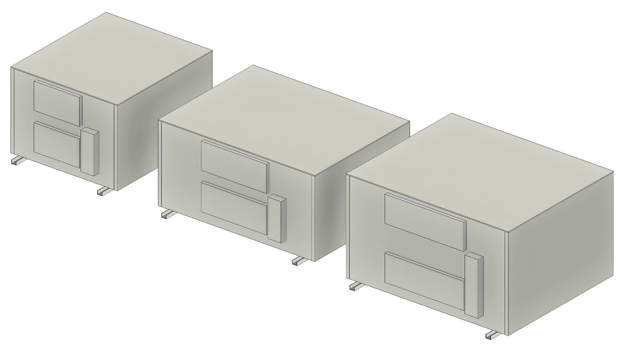 Aldes models E650L, E1100L and E1800L in 3D view.