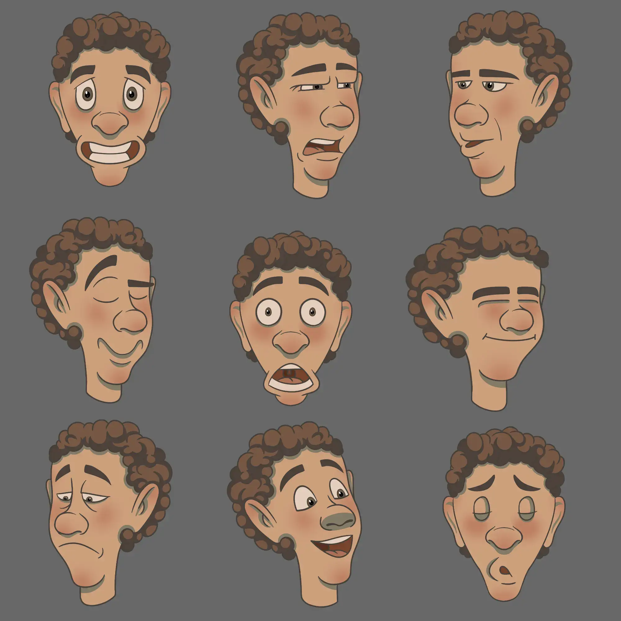 Creative character concept showcasing different face expressions