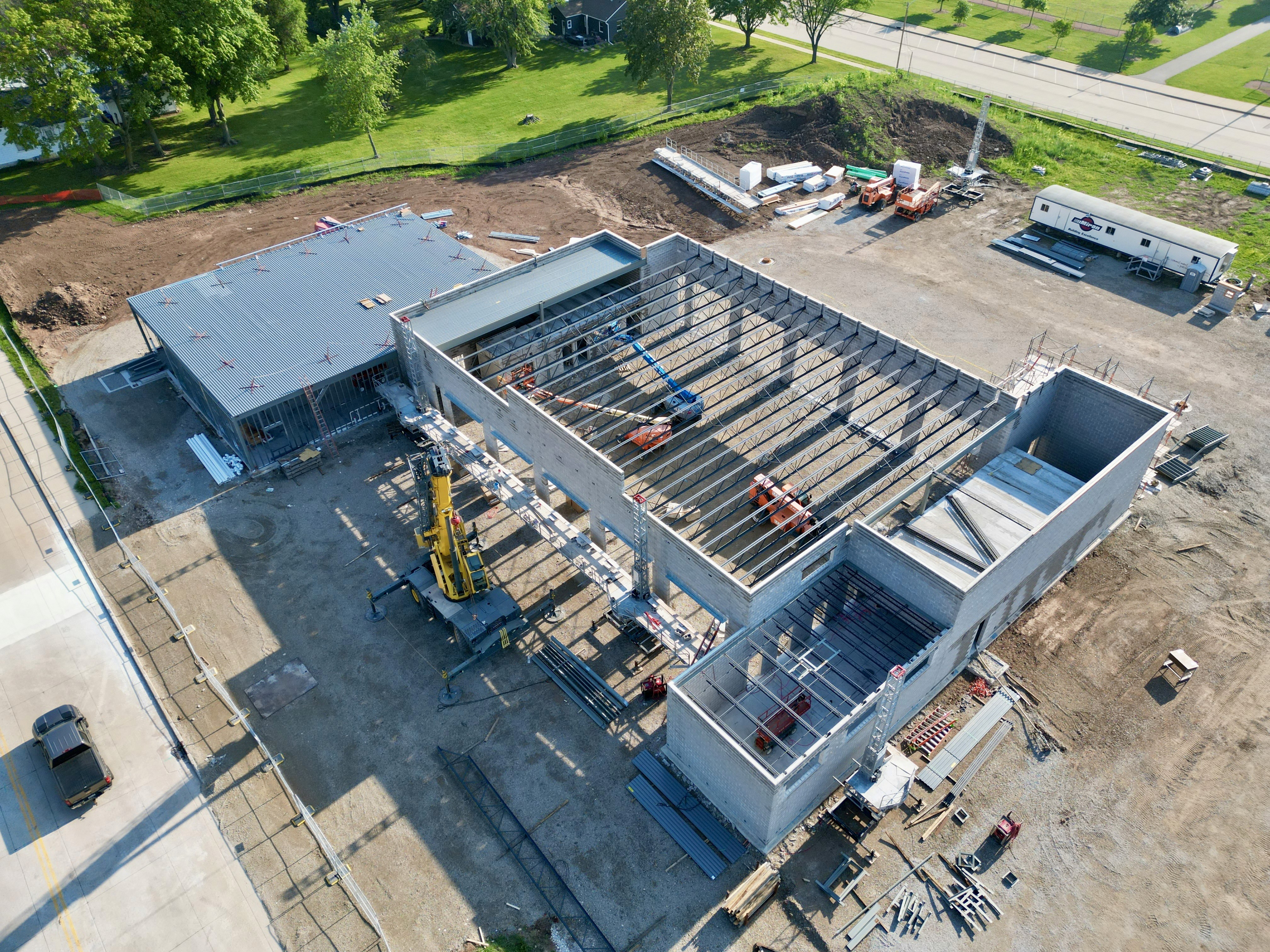 Aerial construction progress at the new Little Chute Fire Department station