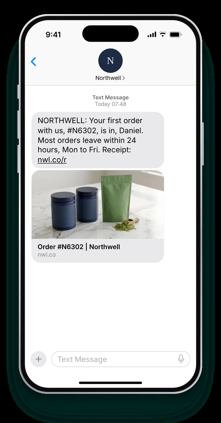 A first-time buyer, told what to expect order confirmation text on an iPhone