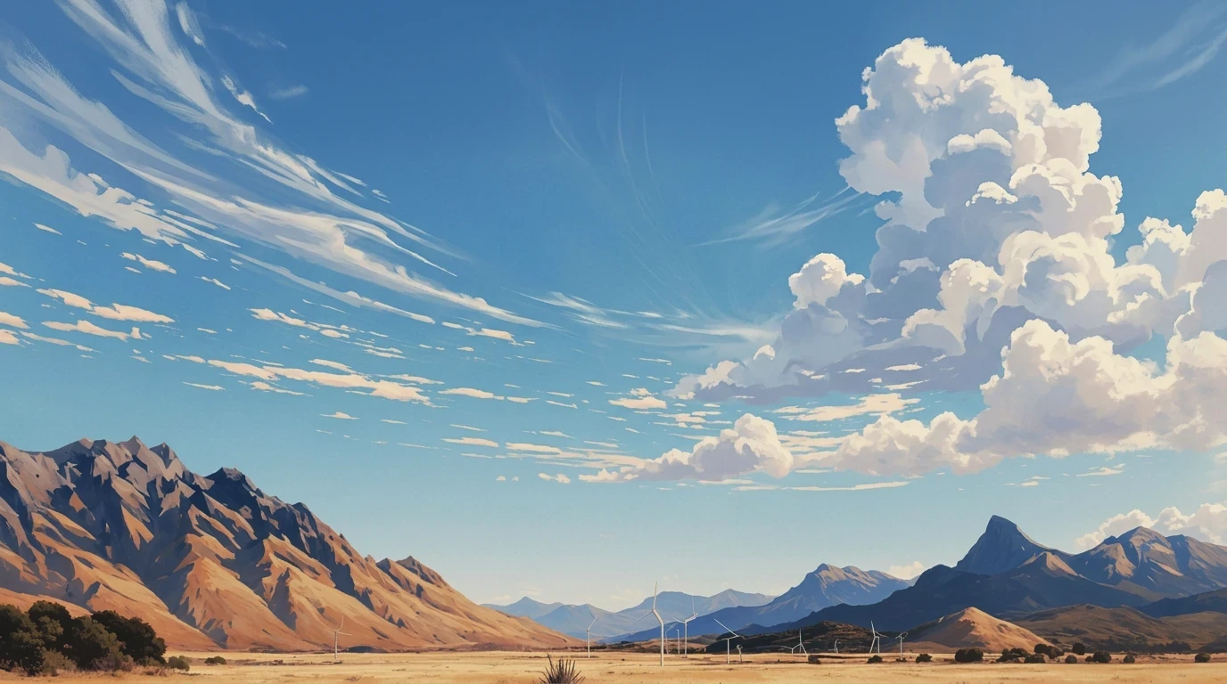 Vast soft yellow field with distant mountains under a bright blue sky, creating a serene and open landscape.