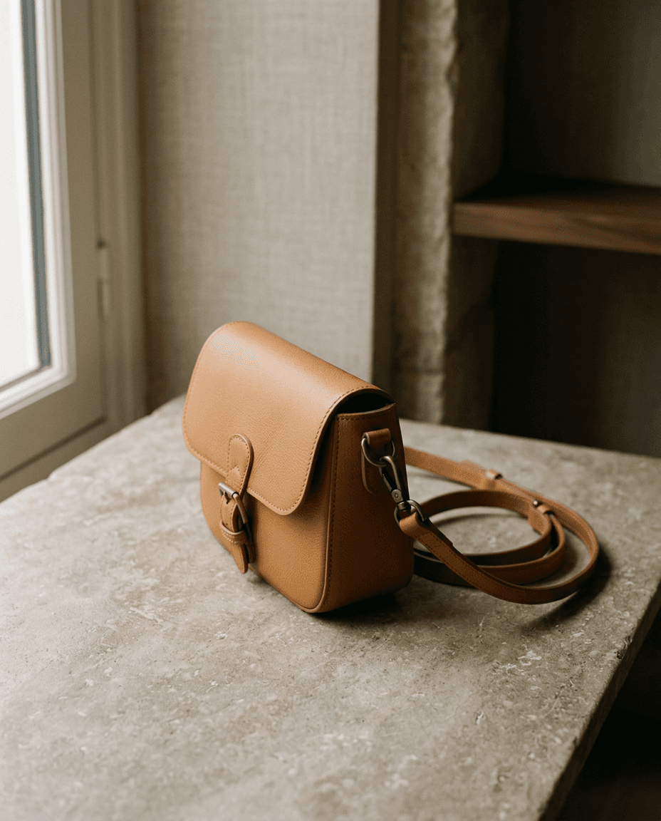 Camel Mini Crossbody Bag — Camel — styled