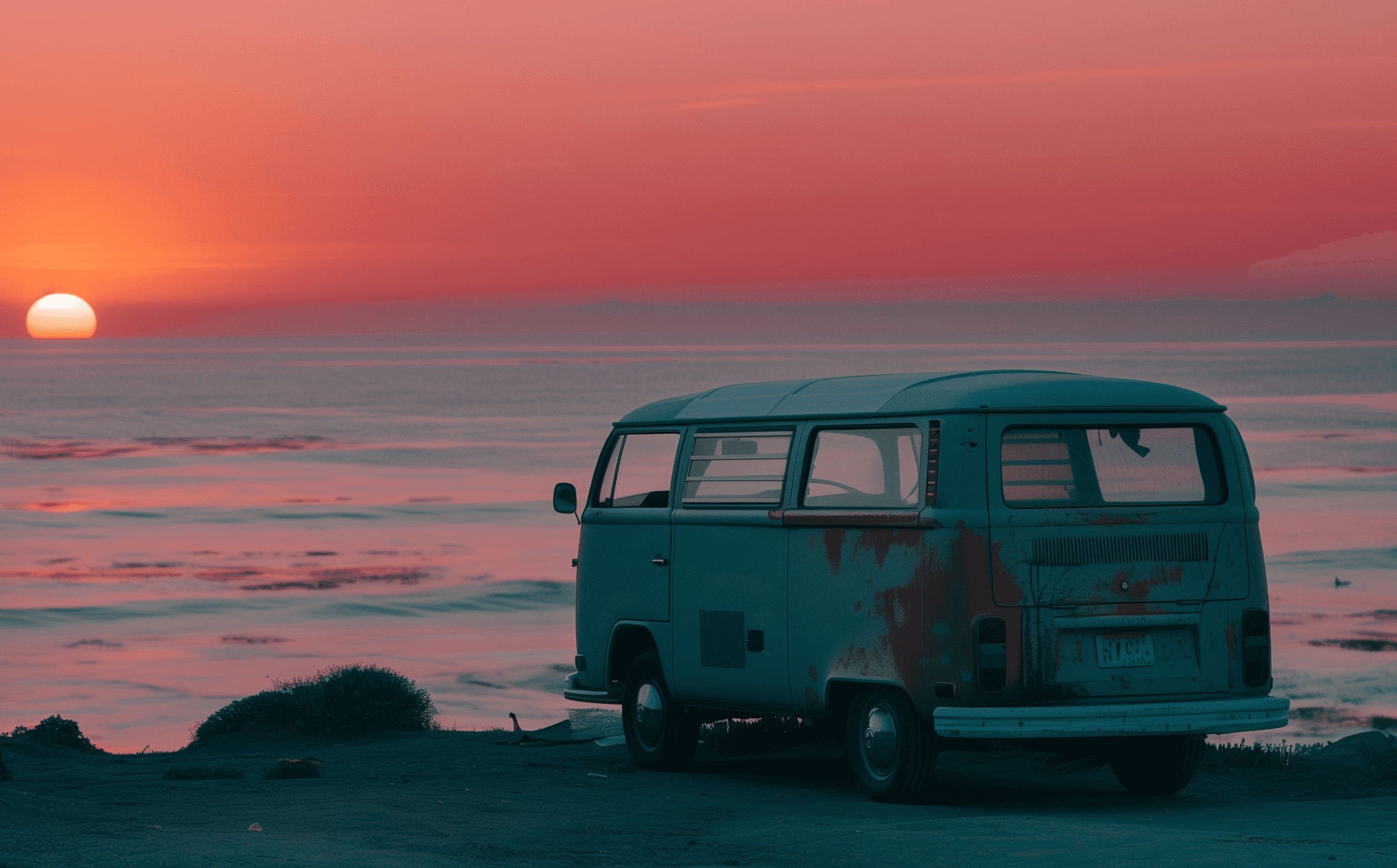 camper van parked at a beach