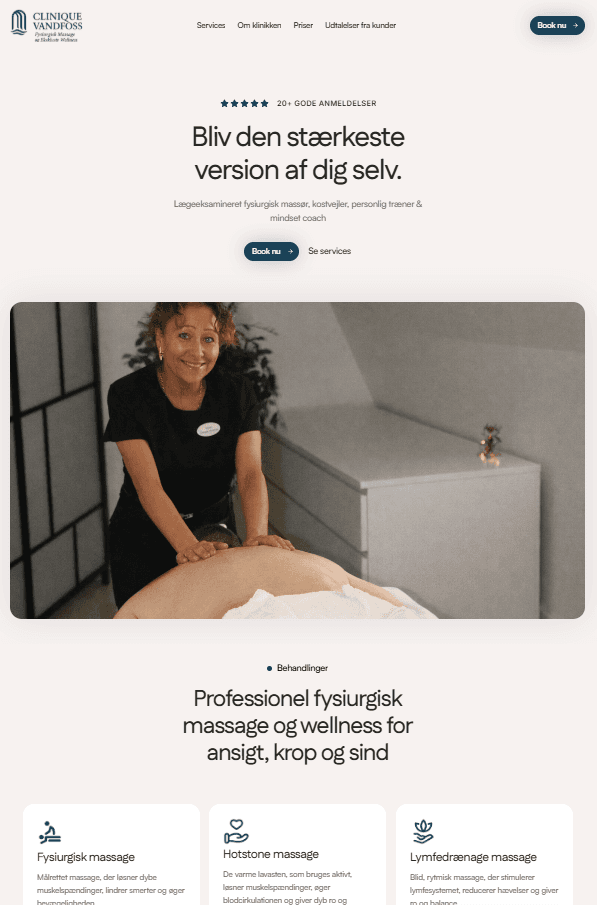 Udkast af hjemmeside til Clinique Vandfoss