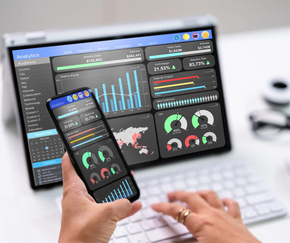 A marketer tracking kpis for social media on the laptop