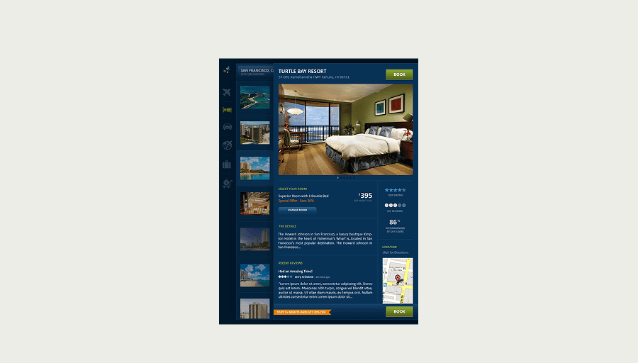 Hotel detail page - imagery with key info in a single scrollable view