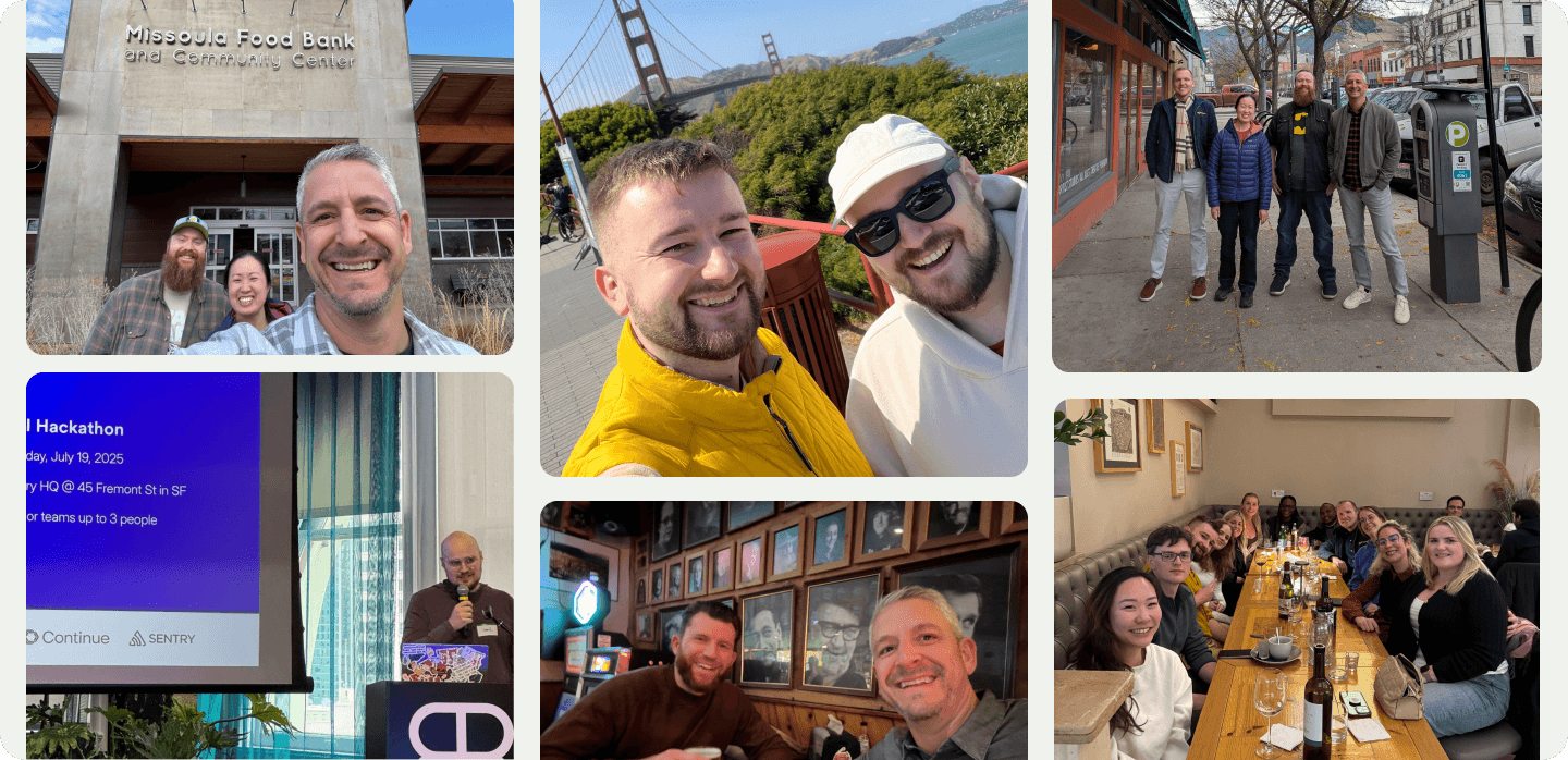 Team photos from 2025 in Montana, San Francisco, and London