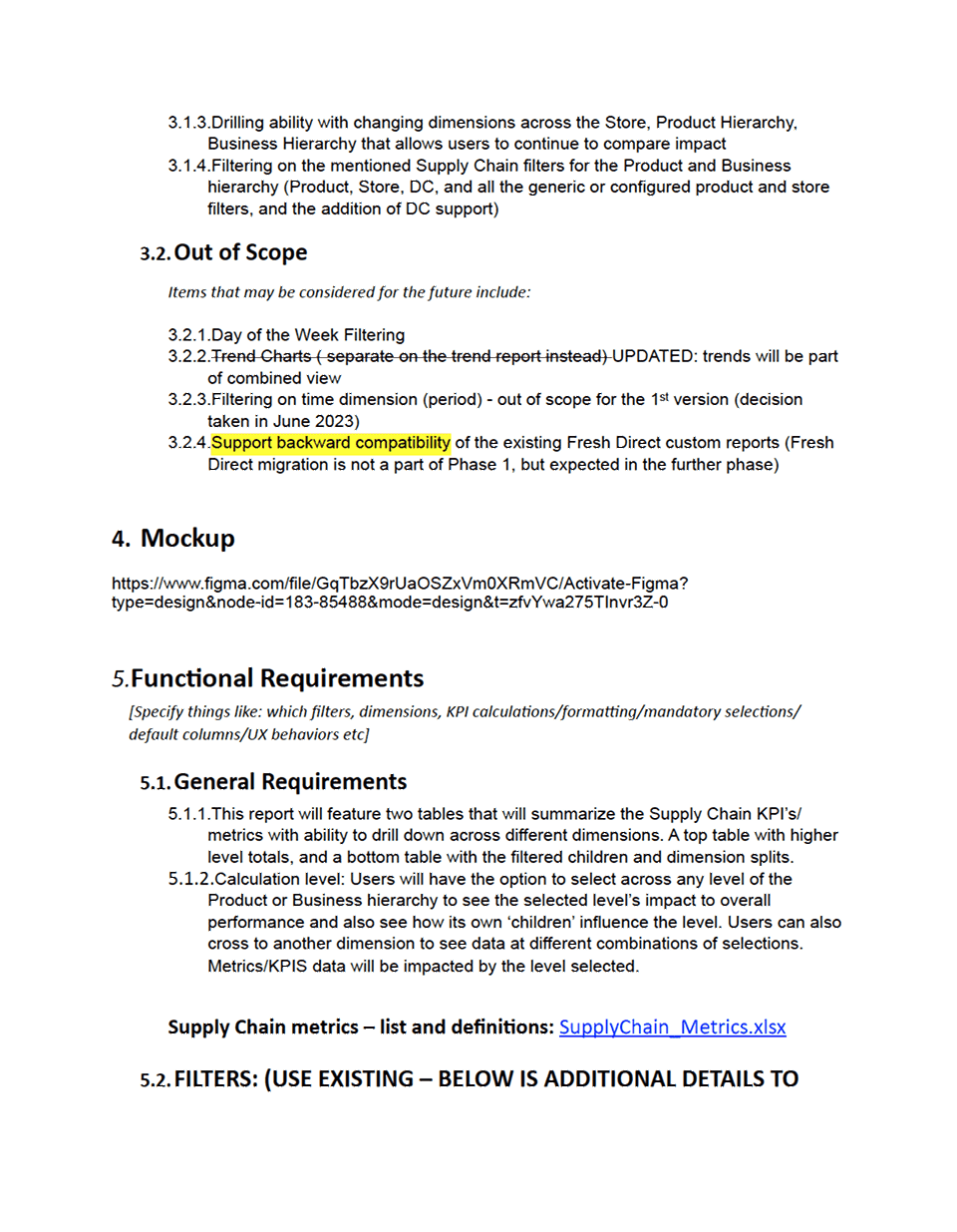 Supply Chain Performance Report — functional requirements