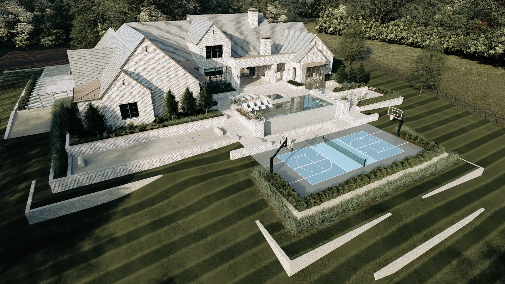 Modern farmhouse landscape design in Montrachet