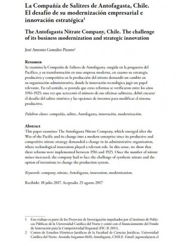 La Compañía de Salitres de Antofagasta, Chile. El desafío de su modernización empresarial e innovación estratégica