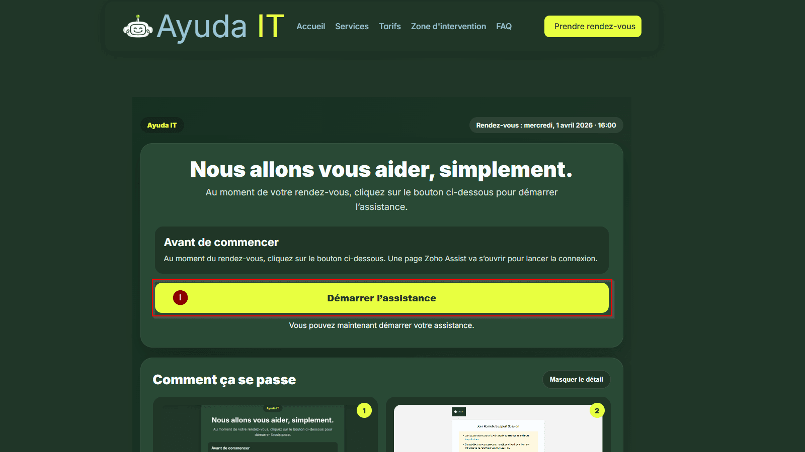 Cliquez sur "Démarrer l’assistance"
