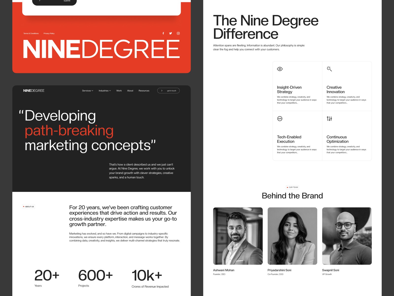 Nine Degree webflow website design preview shots
