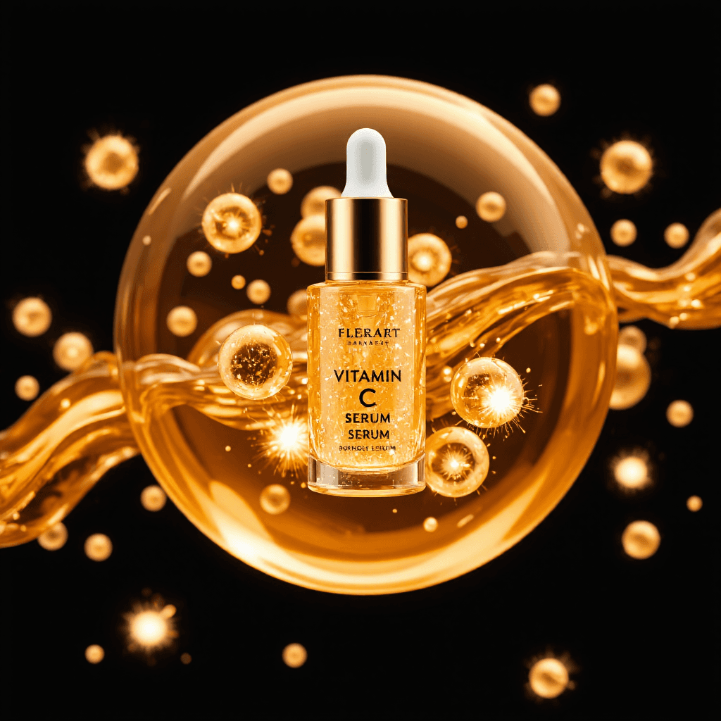 product photography of bottle of vitamin C serum