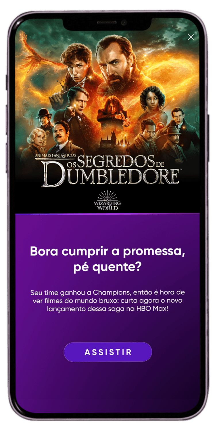 Mobile app screen inviting users to fulfill their promise and watch Harry Potter films on HBO Max.