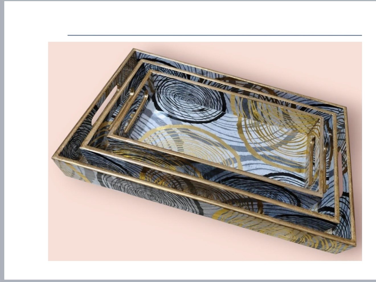 Handcrafted MDF serving trays with abstract pattern set of three