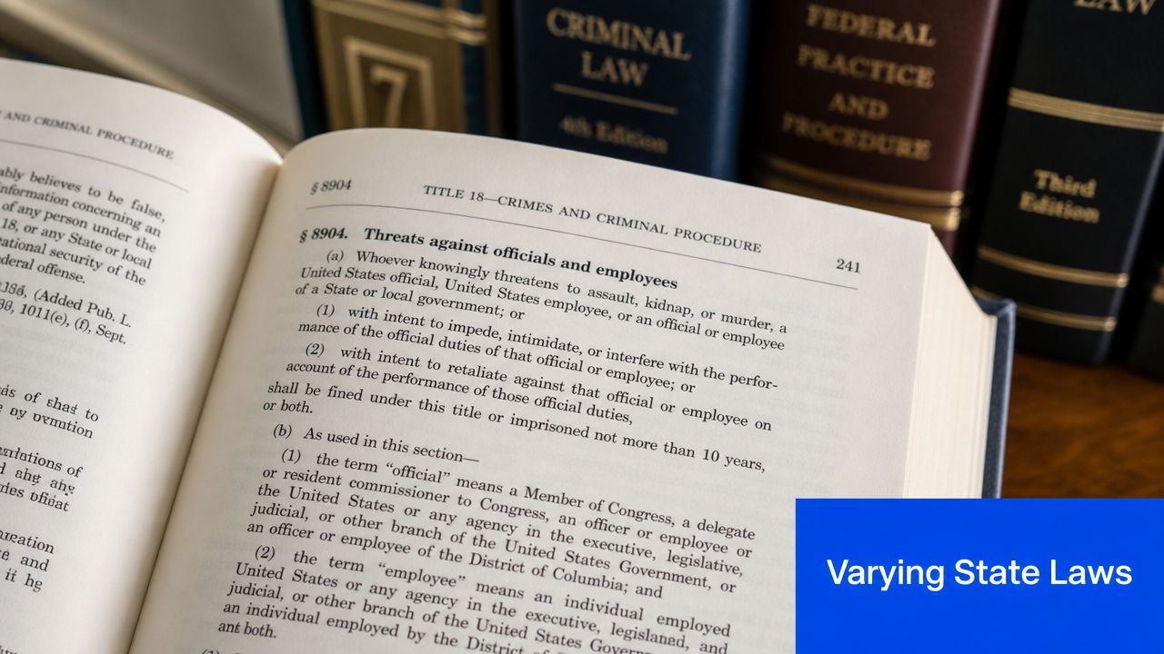 An open law textbook page displaying section 8904, titled Threats against officials and employees, under Title 18.