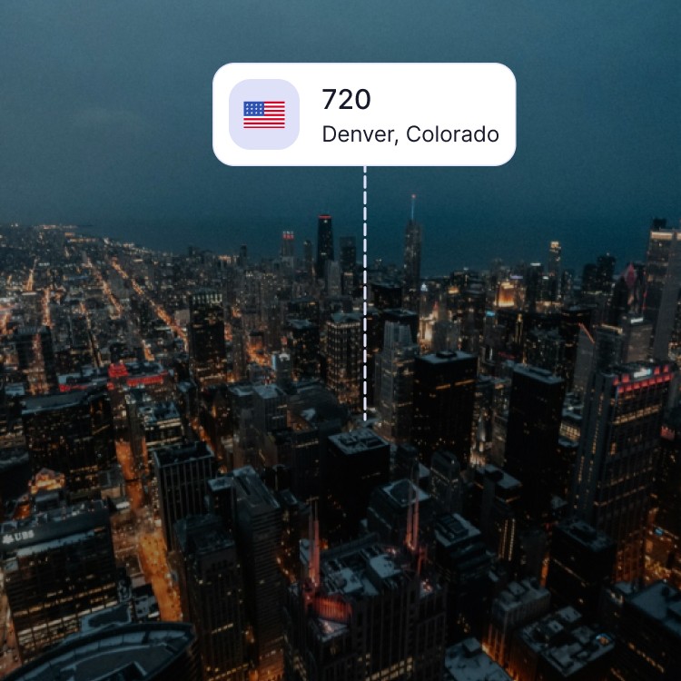 City skyline of Denver showing the 720 area code and surrounding area codes