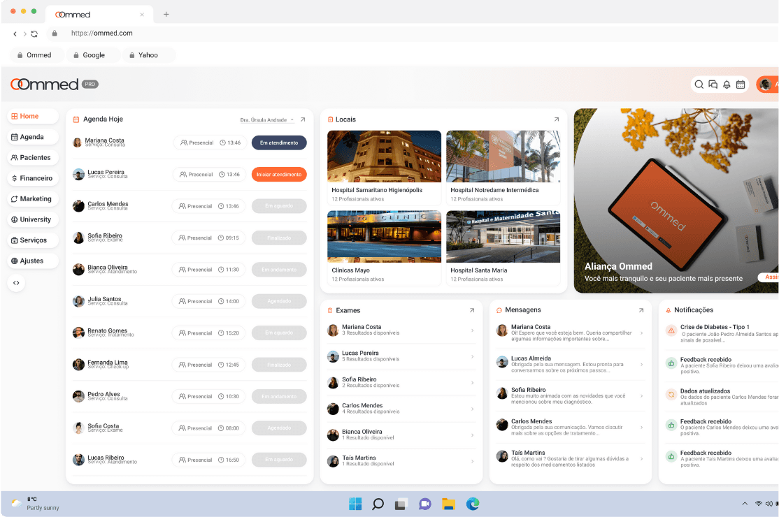 Painel de agenda Ommed pro