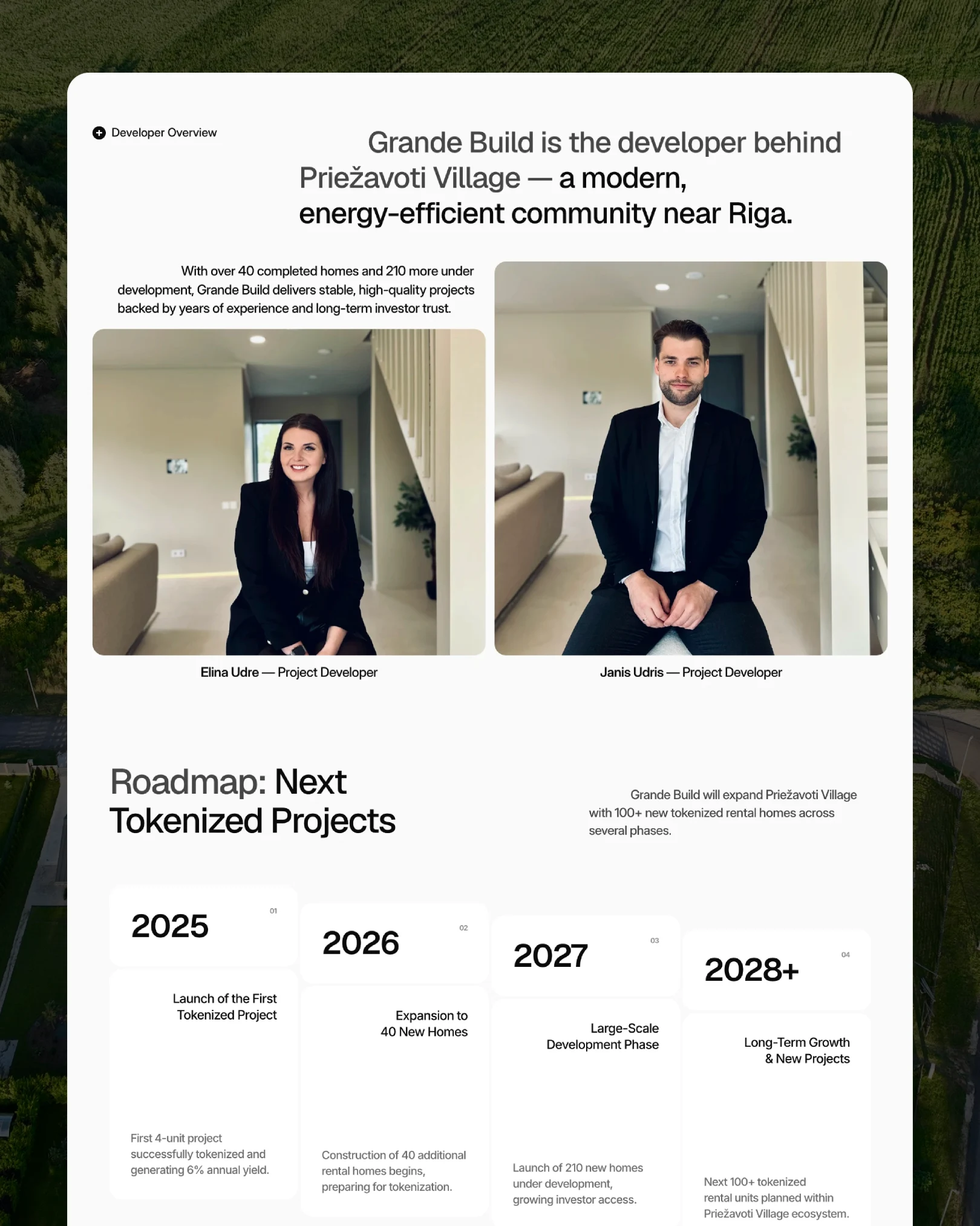 Grande Build developer team and tokenized projects roadmap 2025–2028 — web design by Luna UI design studio
