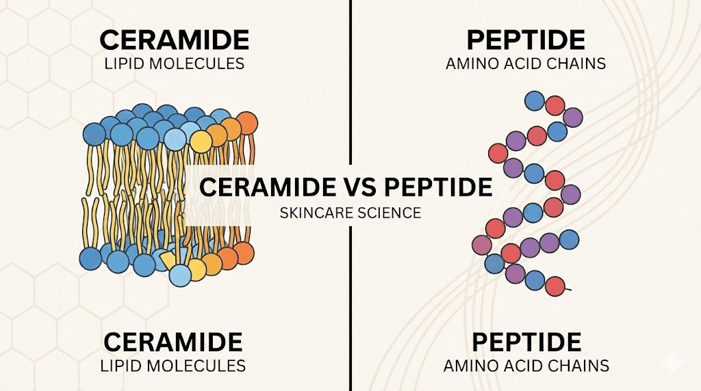 Ceramide vs peptide molecular structure comparison for skincare