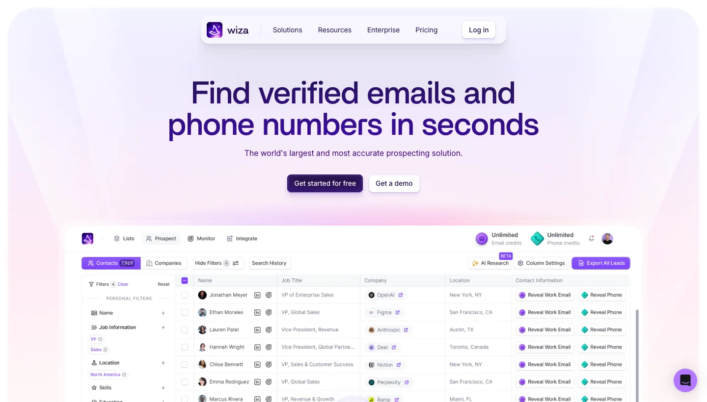 Wiza homepage: LinkedIn email finder and B2B contact data tool