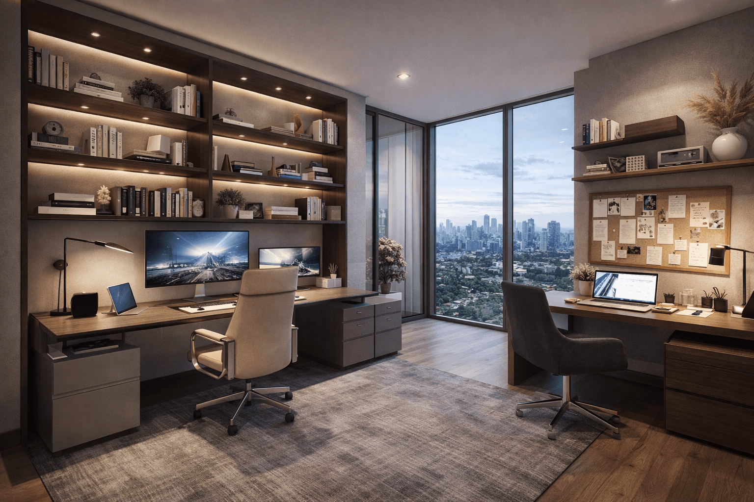 modern home office with city view apartment Gurugram