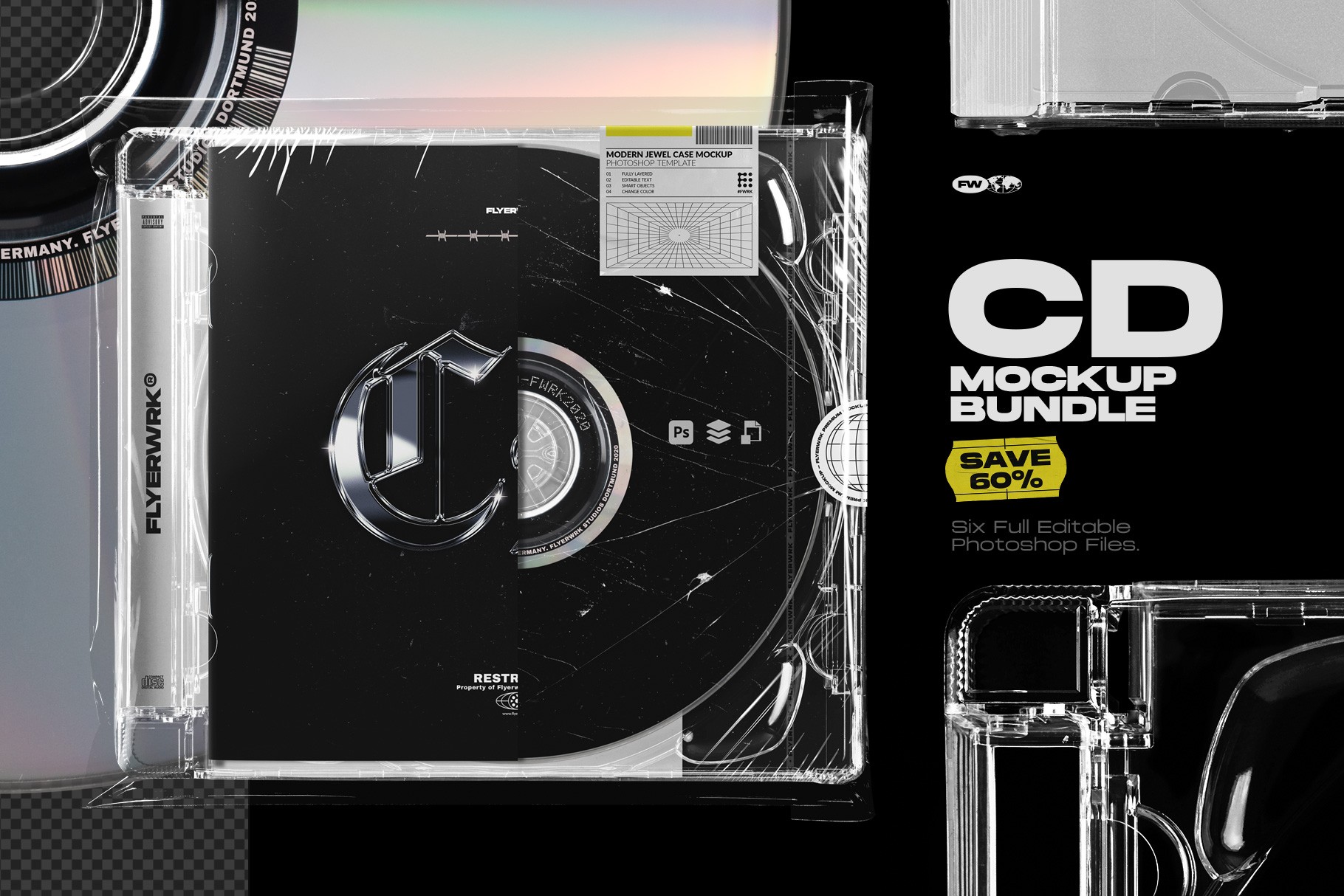 CD jewel case mockup bundle modern case album artwork preview with disc