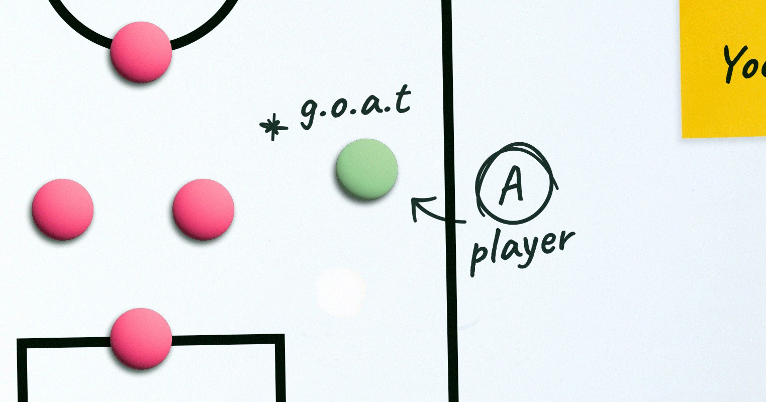 Whiteboard of football tactics highlighting an 'A-Player'