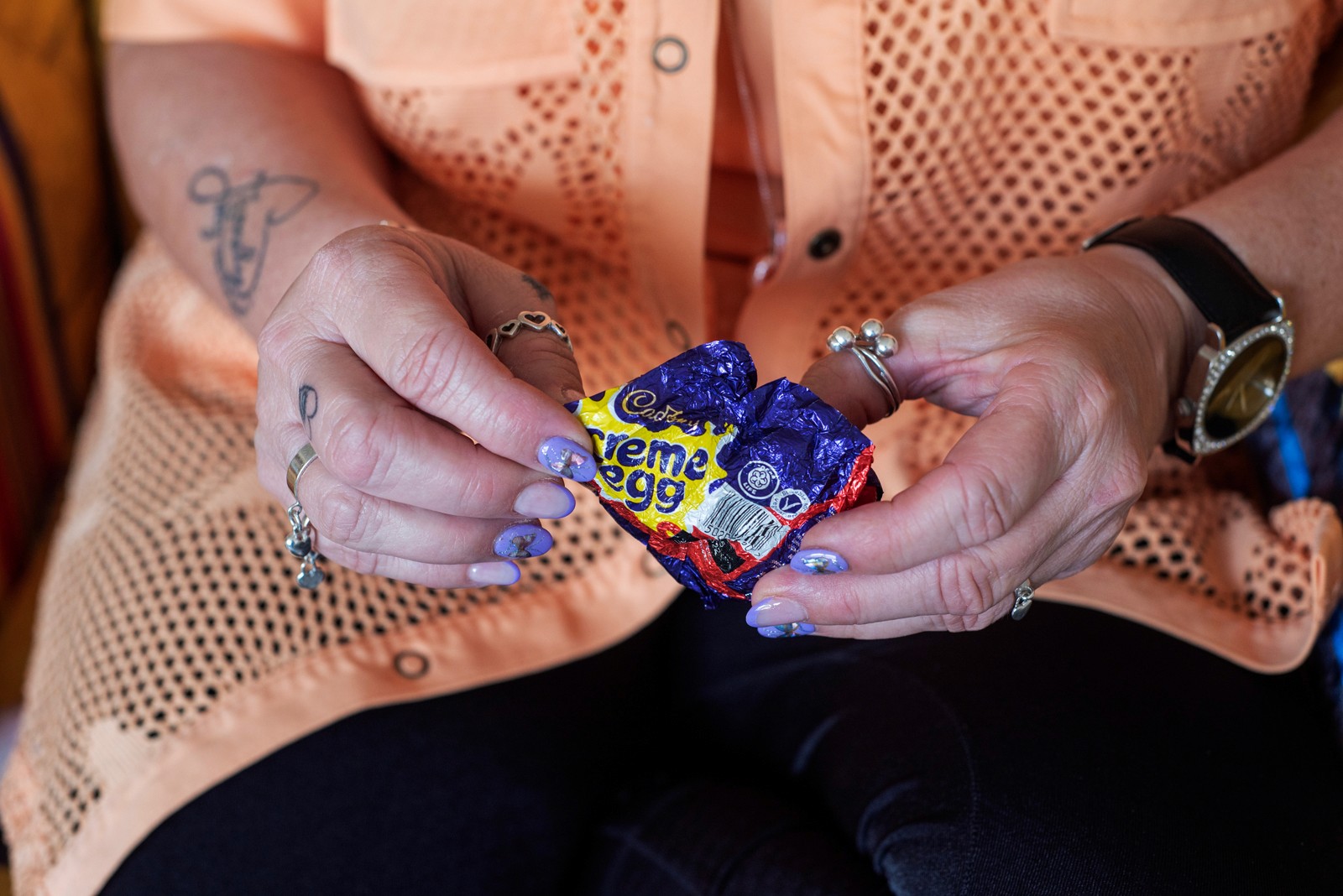 A carer enjoying a creme egg