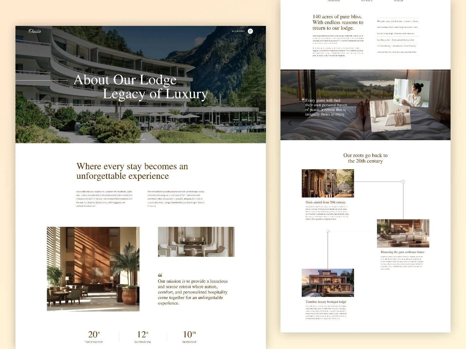 Oasila lodges and resorts website template designed in Framer