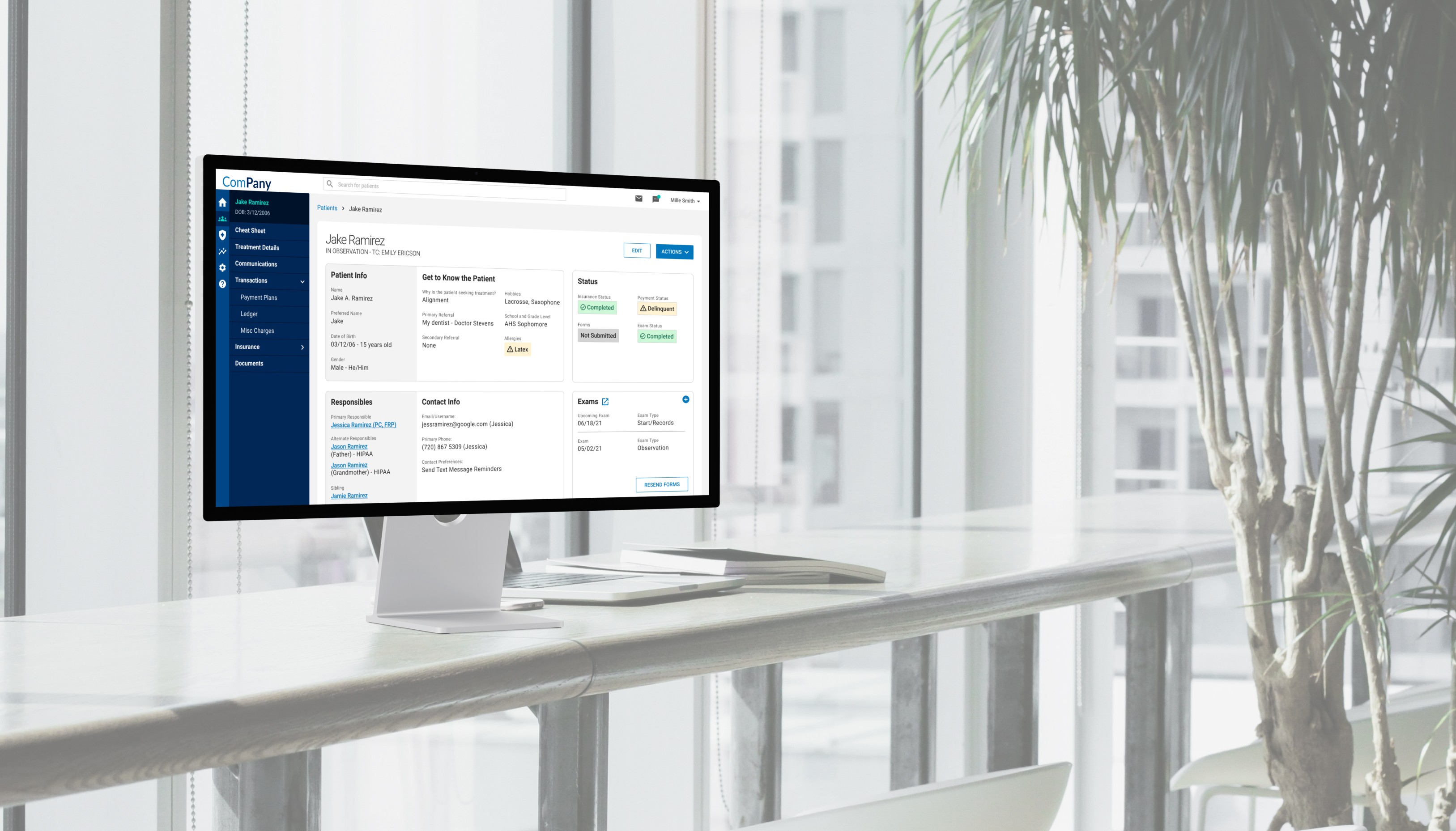 Mockup showing a dashboard of patient information on a desktop computer